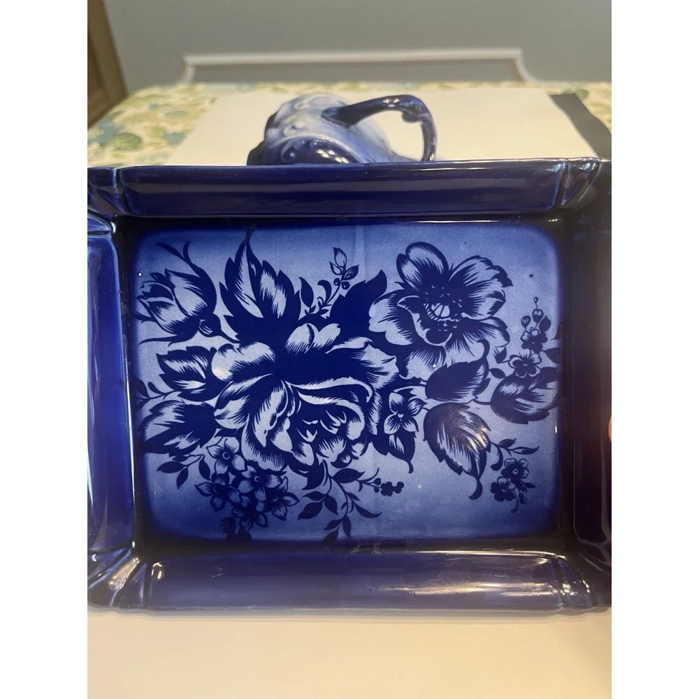 Vintage Empress Staffordshire England Blue Floral Cheese Dish Lid
